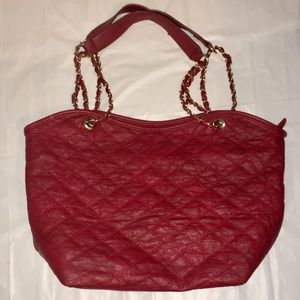Red Quilted Satchel with chain straps